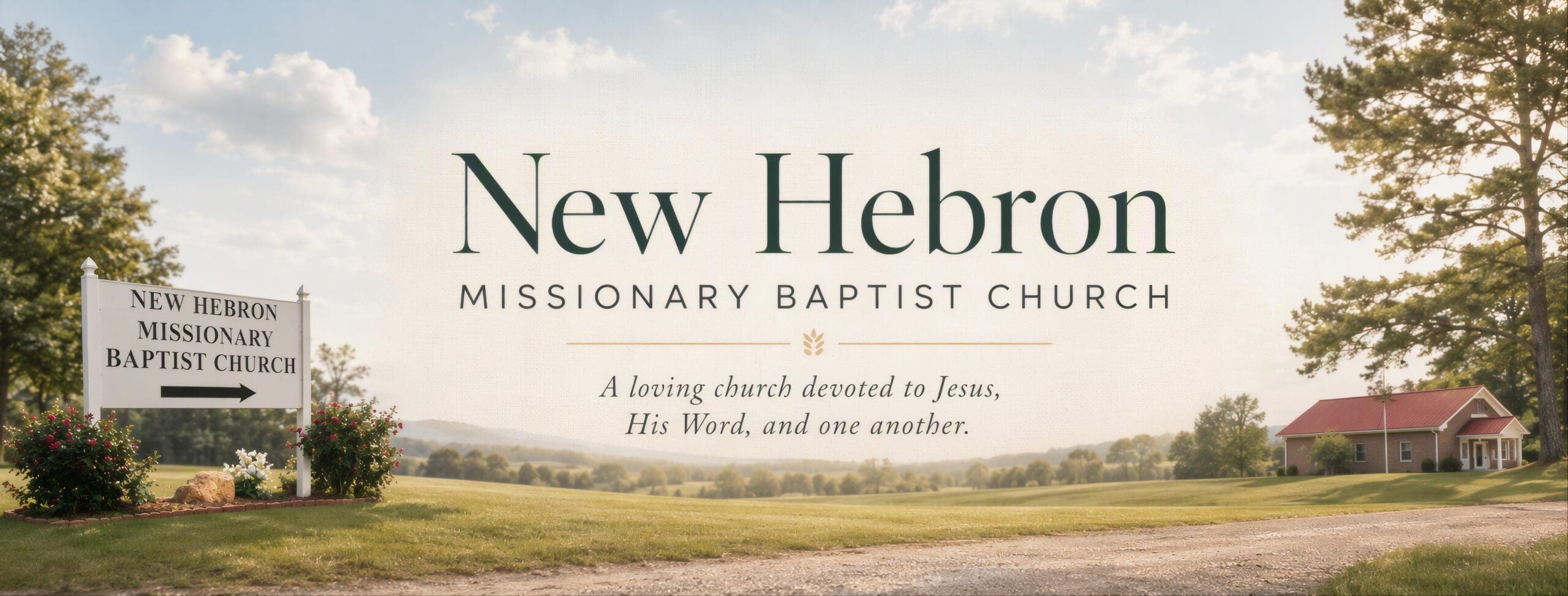 Illustration of New Hebron Missionary Baptist Church with the words New Hebron Missionary Baptist Church and A loving church devoted to Jesus, His Word, and one another.